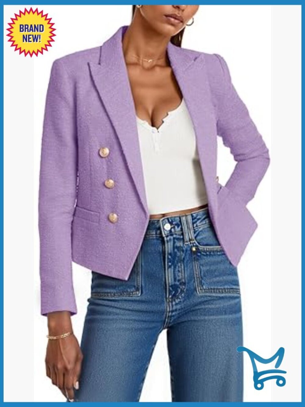 Women Cropped Tweed Blazer Long Sleeve Notch Lapel Open Front Business Jacket